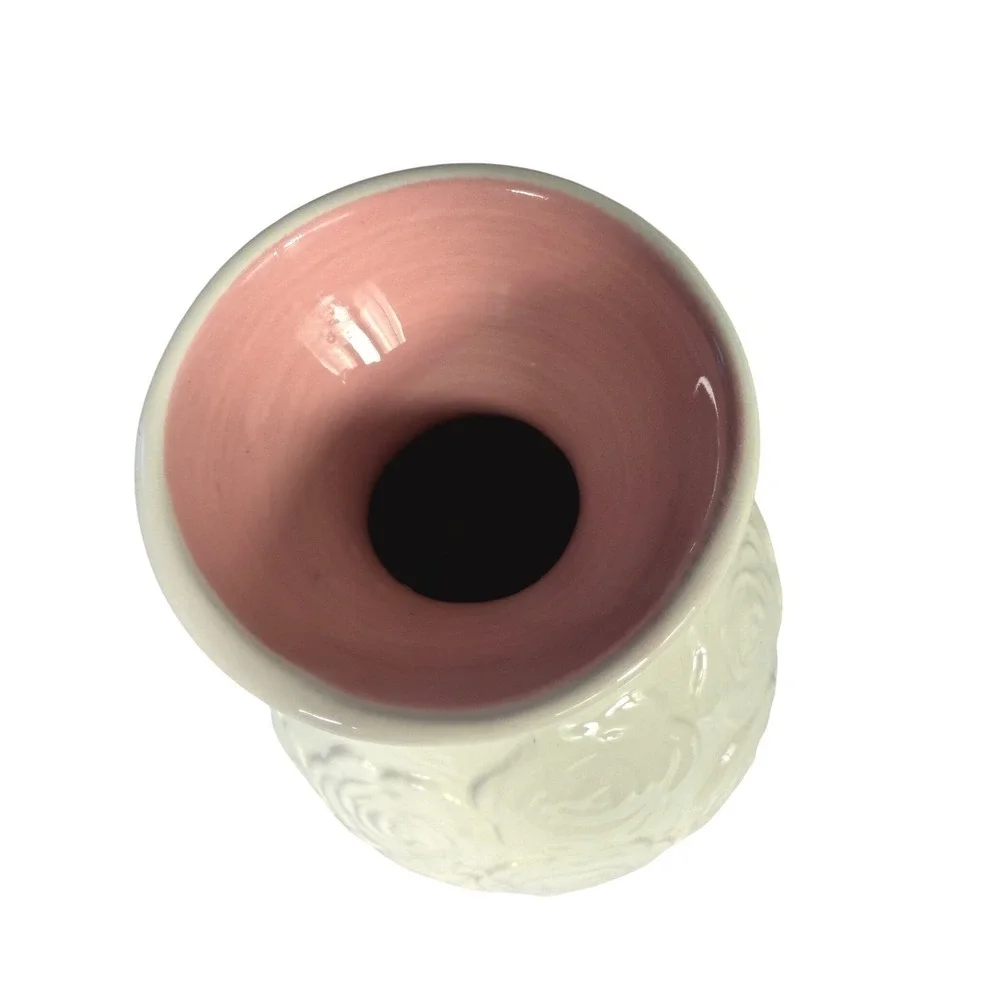 Sandra Magsamen‎ Cream Embossed Rose Ceramic Vase Pink Interior Floral Decor